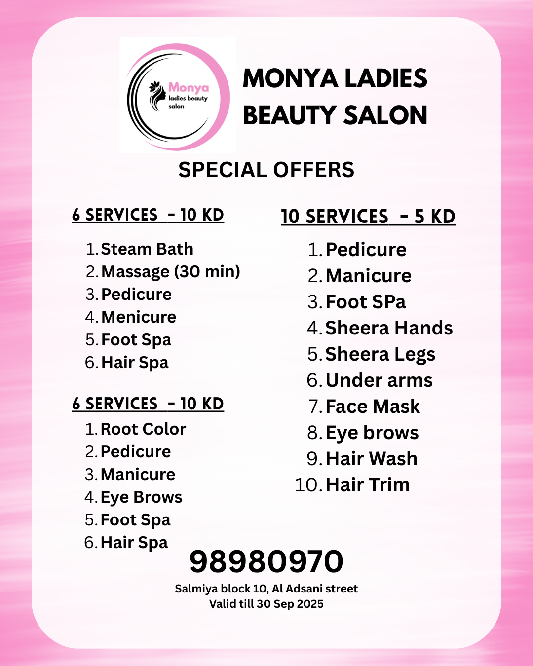 Get pampered with up to 10 salon services starting at just 5 KD!