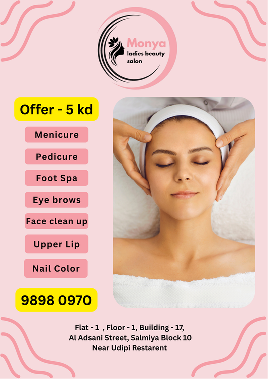 💖 Pamper Yourself for Just 5 KD – Exclusive Ladies Beauty Offer at Monya Salon, Salmiya!
