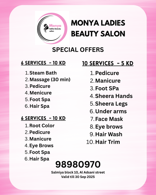 Get pampered with up to 10 salon services starting at just 5 KD!